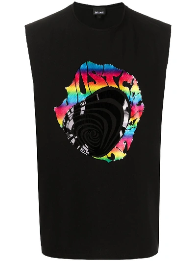 Just Cavalli Rainbow Logo-print Vest Top In Black