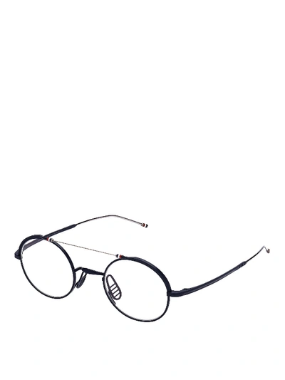 Thom Browne Cable Brow Bar Blue Titanium Glasses In Dark Blue