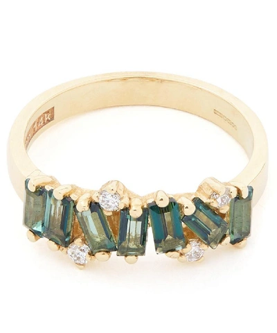 Suzanne Kalan Gold Green Envy Topaz And White Diamond Fireworks Ring In Gold-plated