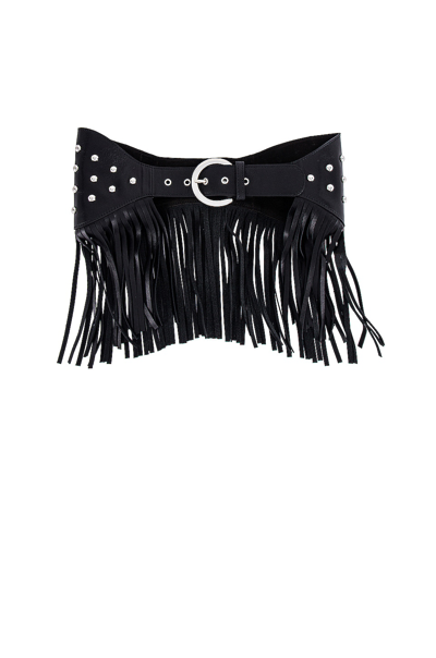 Grlfrnd Junie Leather Fringe Belt In Black