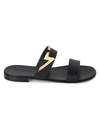 GIUSEPPE ZANOTTI MEN'S LOGO DOUBLE-STRAP LEATHER SLIDE SANDALS,0400012740165