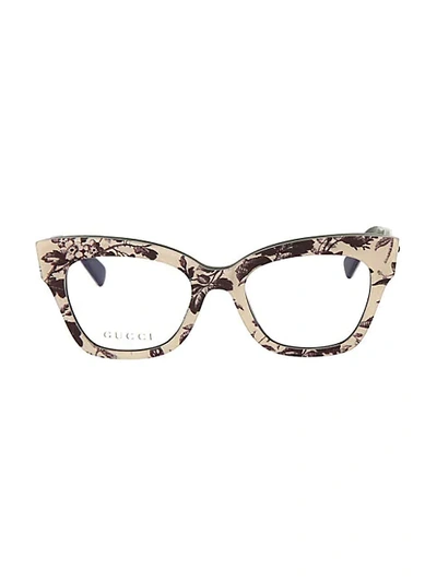Gucci Novelty 49mm Cat Eye Optical Glasses In Beige Multi