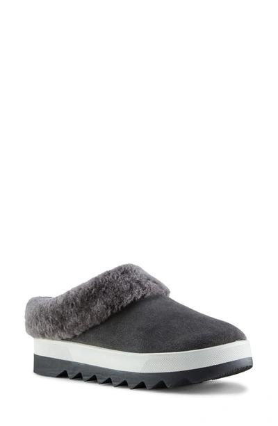 Cougar Pronya Shearling Flatform Slippers In Pewter Suede