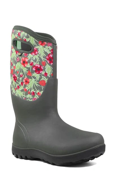 Bogs Neo Classic Tall Vine Floral Waterproof Rain Boot In Grey Multicolor