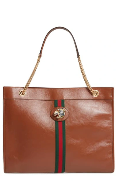 Gucci Large Leather Tote In Cuir/ Vert Red Multi