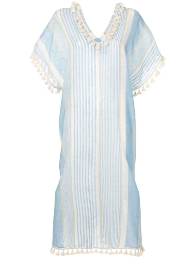 Bambah Striped Tassel Cover-up Dress In Blue