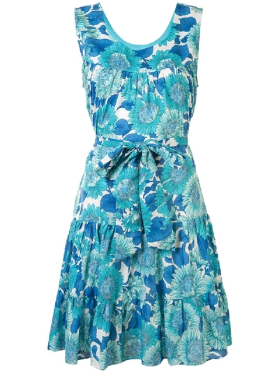 Bambah Floral Print Flared Dress In Blue