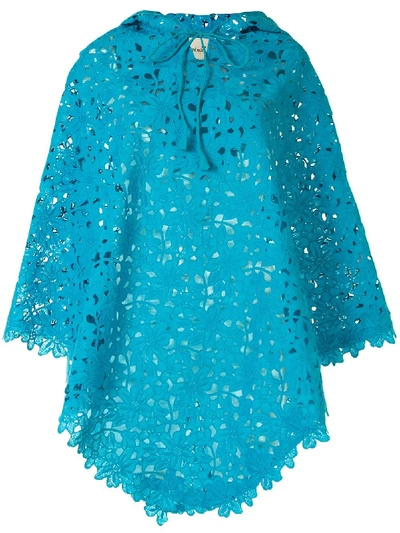 Bambah Lace Crochet Poncho In Blue