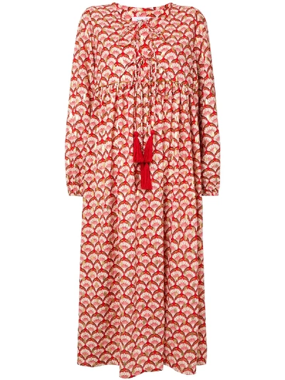 Bambah Concha Kaftan Midi Dress In Red