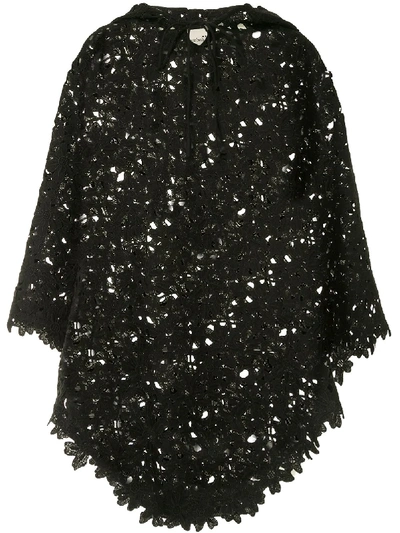 Bambah Lace Crochet Poncho In Black