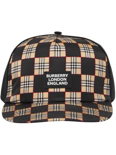 Burberry 格纹棒球帽 In Black/archive Beige