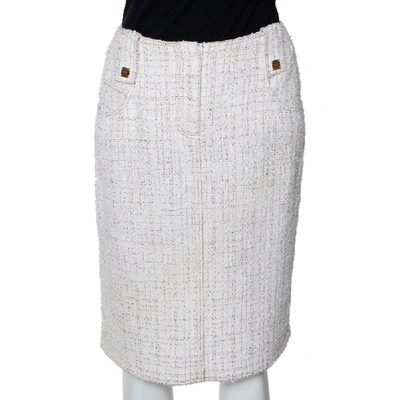 Pre-owned Chanel Vintage Ivory Tweed Pencil Skirt M In White