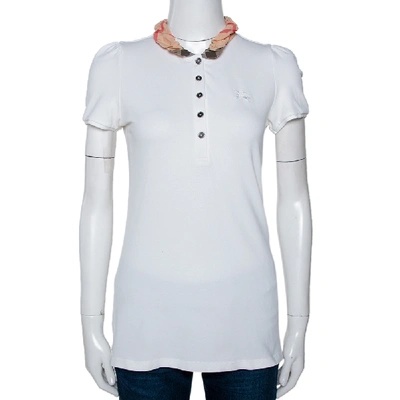 Pre-owned Burberry Brit White Cotton Checked Collar Polo T-shirt S
