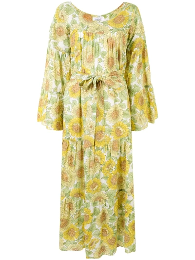 Bambah Sunflower Print Kaftan Dress In Multicolour
