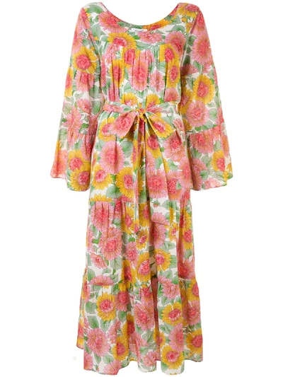 Bambah Sunflower Print Kaftan Dress In Multicolour