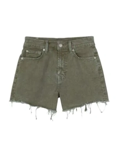 7 For All Mankind High-rise Fray Hem Shorts In Mineral Olive