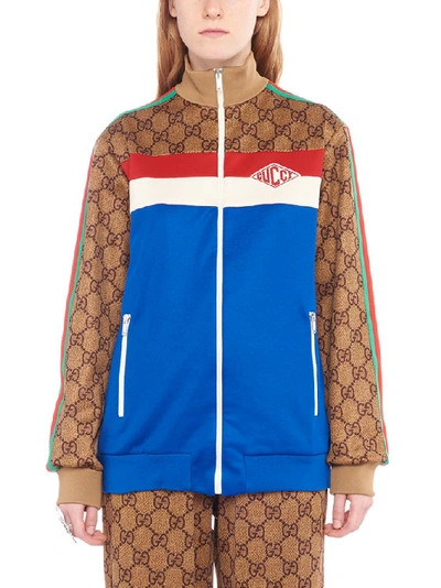 Gucci Gg Print Technical Jersey Track Jacket In Blue