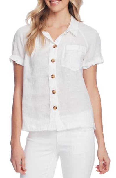 Vince Camuto Button Up Linen Shirt In Ultra White