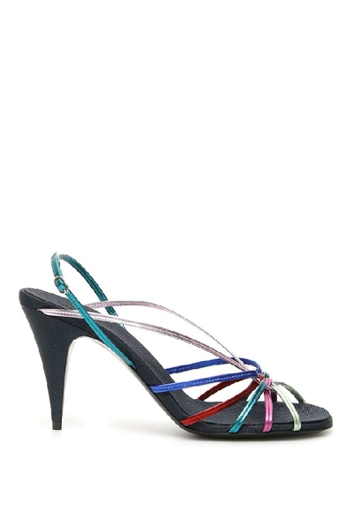 The Row Odeon Metallic Leather And Grosgrain Sandals In Blue,red,fuchsia