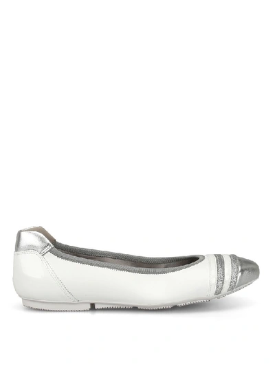 Hogan Wrap-h144 Leather Flats With Glitter Inserts In White