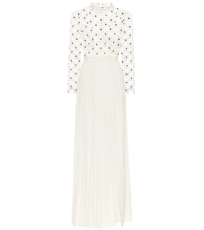 Self-portrait Daisy Pleated Guipure-lace Gown In White