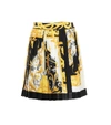 Versace Pleated Printed Silk-twill Mini Skirt In Gold