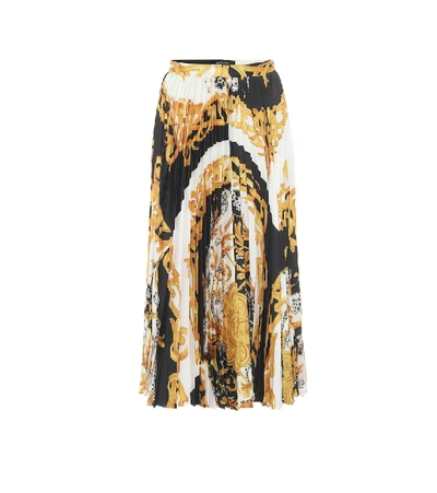 Versace Pleated Barocco Acanthus Print Midi Skirt In White