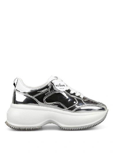 Hogan Maxi 1 Active Metallic Leather Sneakers In Silver