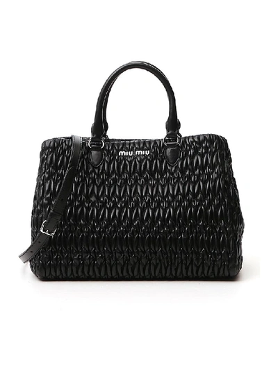 Miu Miu Crystal Adorned Tote Bag In Black
