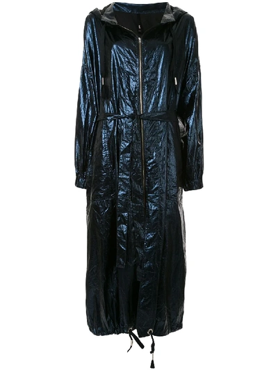 Taylor Conclusion Metallic Hooded Parka In Blue