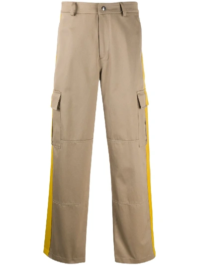 Valentino Contrast Stripe Cargo Trousers In Beige