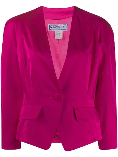 Pre-owned Saint Laurent 1980s Lapel-less Buttoned Jacket In Pink