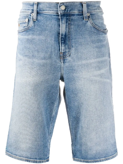 Calvin Klein Faded-effect Denim Shorts In Blue