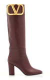 Valentino Supervee V-logo Knee-high Leather Boots In Burgundy
