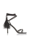 VALENTINO GARAVANI WOMEN'S VALENTINO GARAVANI UPFLAIR FEATHER-TRIMMED CRYSTAL-EMBELLISHED SUEDE SANDALS,804351