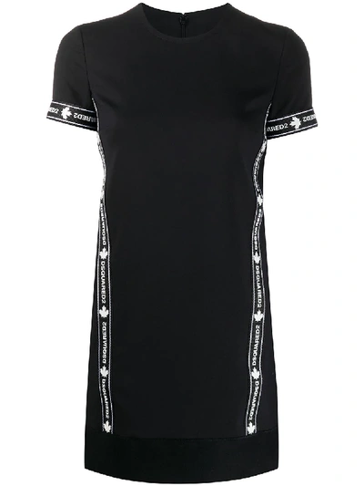 Dsquared2 Logo Sports Virgin Wool Blend T-shirt Dress In Black