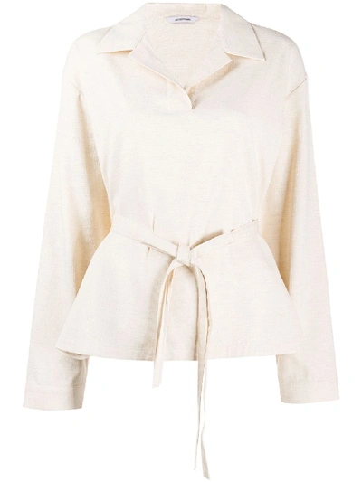 Le 17 Septembre Open-collar Tie-waist Shirt In Neutrals