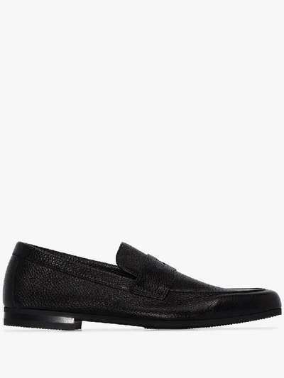 John Lobb Thorne Grained-leather Loafers In Black