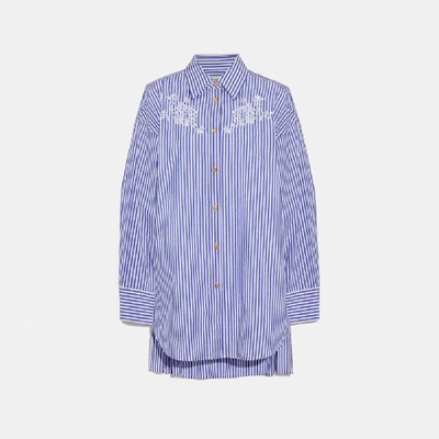 Coach Embroidered Long Shirt In Blue - Size 02