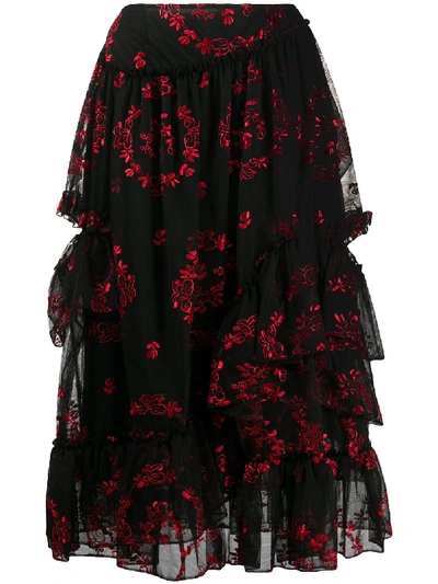 SIMONE ROCHA EMBROIDERED FLORAL TIERED SKIRT 