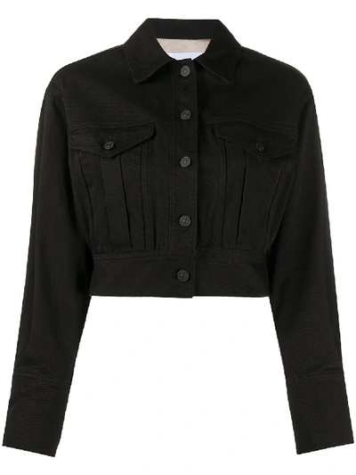 Dondup Cropped Buttoned Denim Jacket In Black