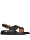 Marni Black & Brown Criss-cross Fussbett Sandals In Black