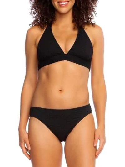 La Blanca Swim Point Halter Bikini Top In Black