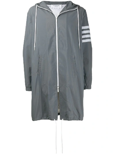 Thom Browne 4-bar Ripstop Long Hooded Parka In Grey