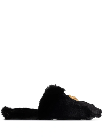 Versace Black Medusa Logo Slippers