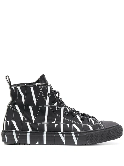 Valentino Garavani Black And White Vltn Logo High Top Sneakers In Black/white