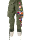 GREG LAUREN BADGE EMBROIDERED CARGO TROUSERS