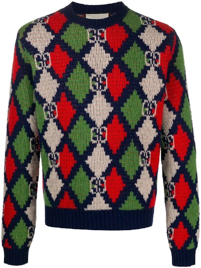 Gucci Argyle Gg Sweater In Blue