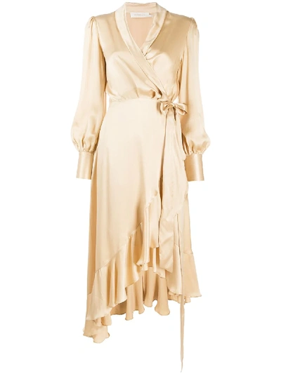Zimmermann Wrap-style Silk Dress In Neutrals