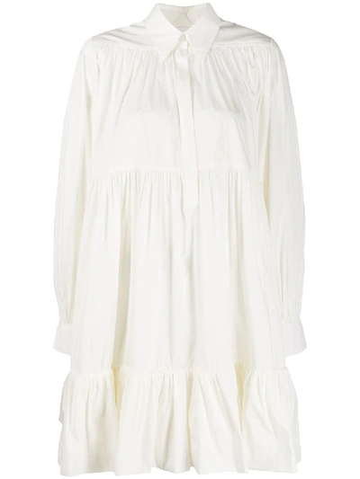 Valentino Pleated Long-sleeve Dress In Neutrals